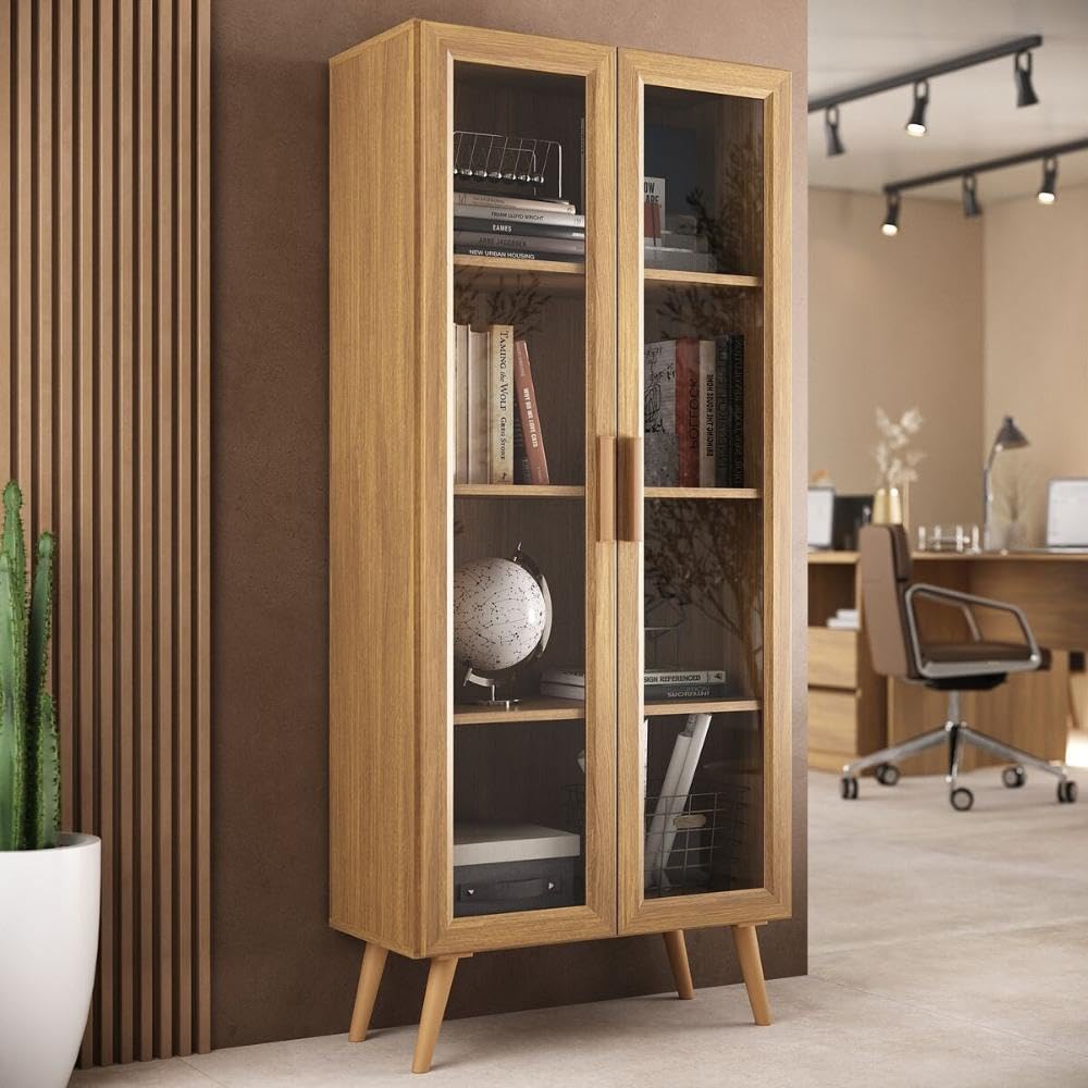 Armário de Escritório 68cm 2 Portas com Vidro Retrô Urban